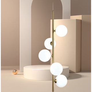 Lampadario minimalista bronzo con 5 sfere con stelo verticale G9