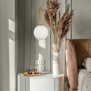 Lampadario minimalista con ovale in metallo bronzo con sfera G9