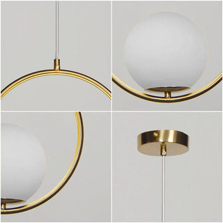 Lampadario minimalista con cerchio metallo bronzo e sfera opaca G9
