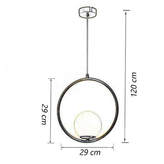 Lampadario minimalista con cerchio metallo bronzo e sfera opaca G9