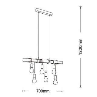 Lampadario sospensione in legno stile Industriale 6 portalampada E27