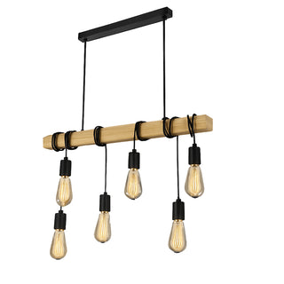 Lampadario sospensione in legno stile Industriale 6 portalampada E27