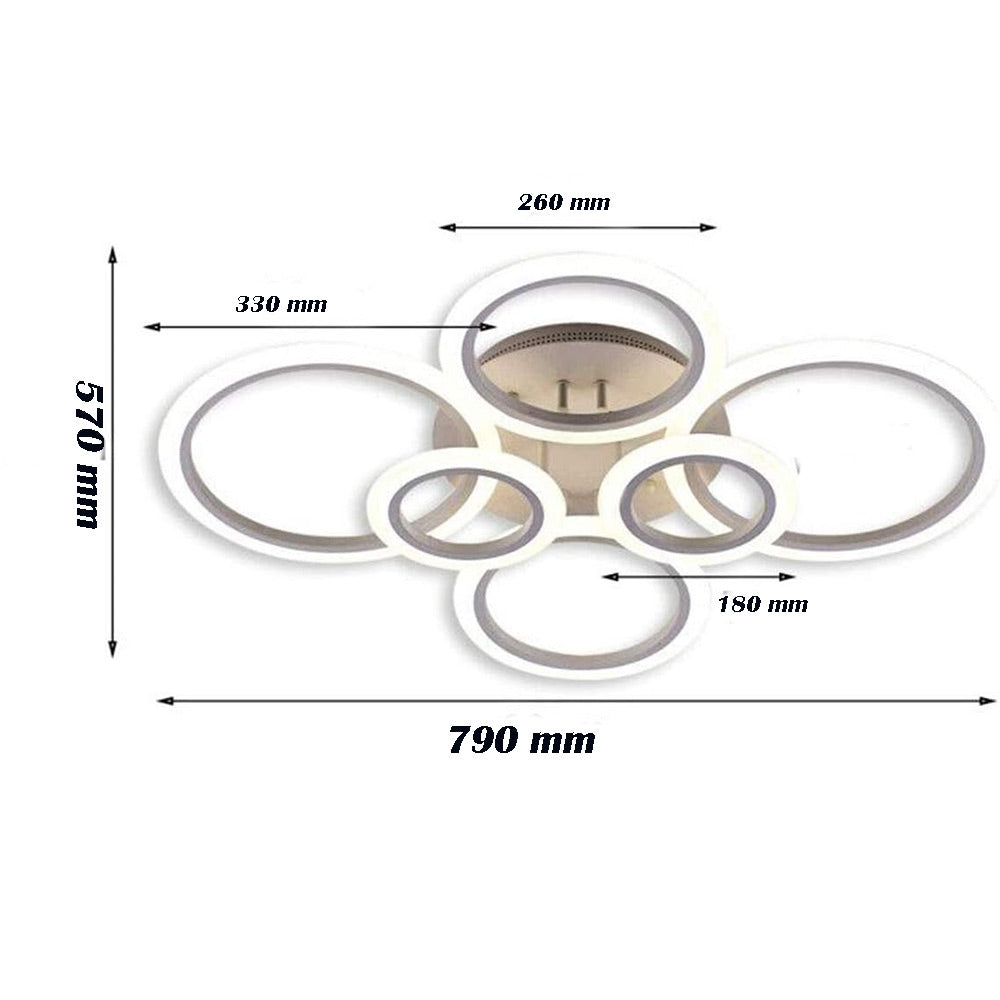 Lampadario led plafoniera moderno con 6 anelli cerchi 51 watt tecnologia CCT con switch luce  fredda calda naturale