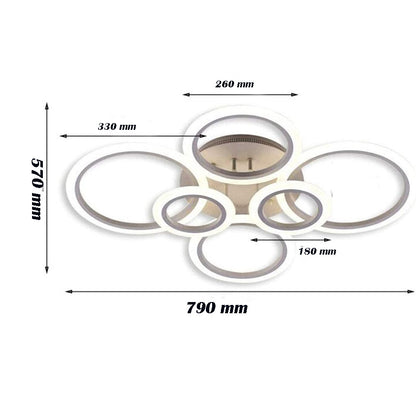 Lampadario led plafoniera moderno con 6 anelli cerchi 51 watt tecnologia CCT con switch luce  fredda calda naturale