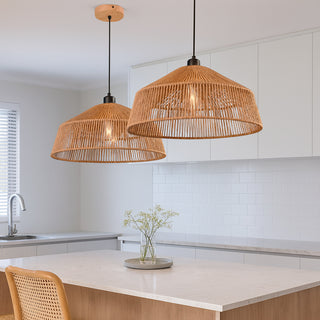 Lampadario a sospensione con corda intrecciata rattan attacco E27