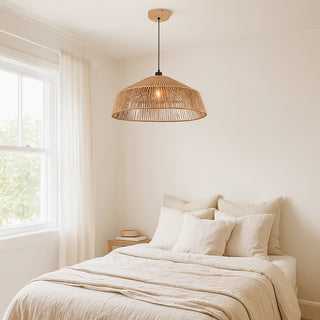 Lampadario a sospensione con corda intrecciata rattan attacco E27