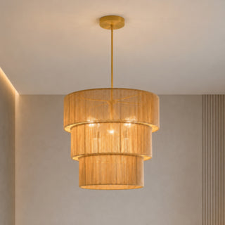 Lampadario intrecciato 3 livelli in corda di carta 150x50 cm E27