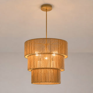 Lampadario intrecciato 3 livelli in corda di carta 150x50 cm E27