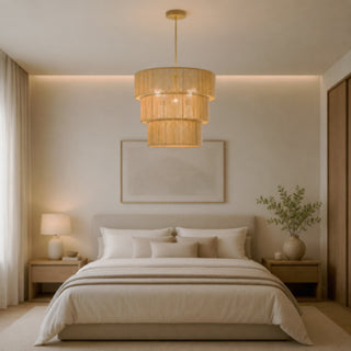Lampadario intrecciato 3 livelli in corda di carta 150x50 cm E27