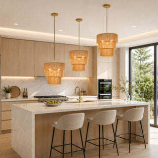 Lampadario intrecciato 3 livelli in corda di carta 150x50 cm E27