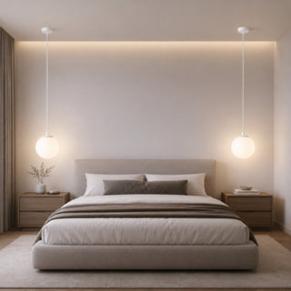 Lampadario moderno bianco a sospensione con sfera bianche attacco E27