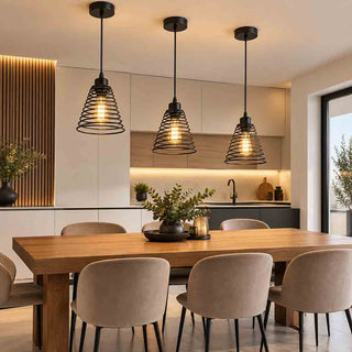 Lampadario a sospensione nero in metallo a spirale stile industriale E27