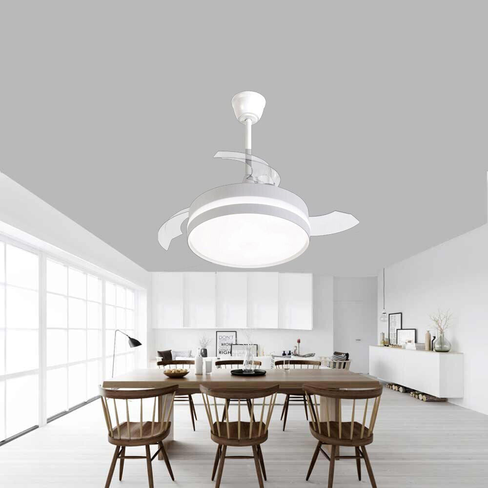 Lampadario da soffitto a led 56 watt con ventilatore da 30 watt tre colorazioni di luce fredda calda naturale elice richiudibile con telecomando