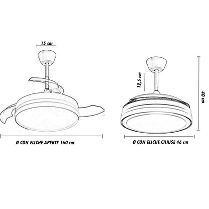 Lampadario da soffitto a led 56 watt con ventilatore da 30 watt tre colorazioni di luce fredda calda naturale elice richiudibile con telecomando