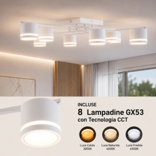 Plafoniera design moderna 8 Luci GX53 tecnologia CCT-Switch 12 watt