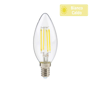 Lampadina led filamento vetro forma candela E14 4W  6500k 3000k 4000k