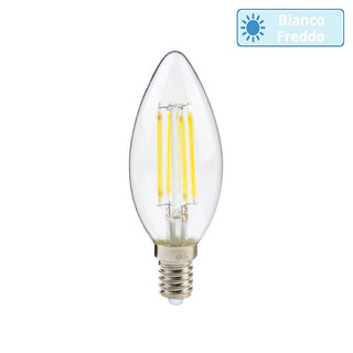 Lampadina led filamento vetro forma candela E14 4W  6500k 3000k 4000k