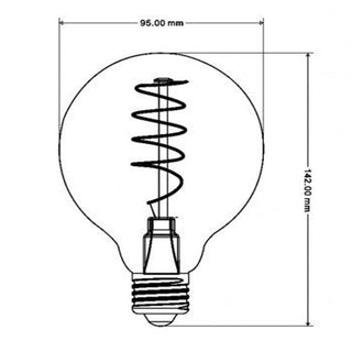 Lampadina led E27 globo G95 4 watt filamento a torciglione luce calda