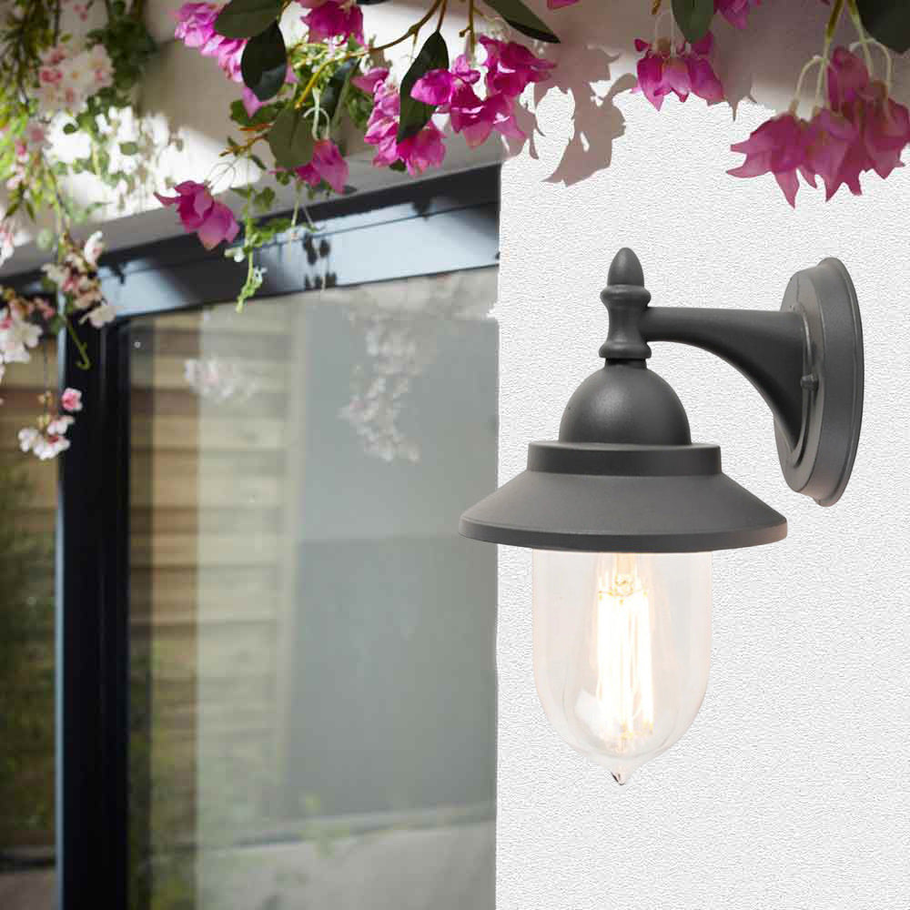 Lanterna da parete applique per giardino facciate terrazzo stile retrò lampada da muro grigio e bianco  E27 IP44