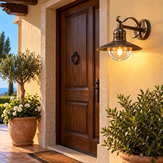 Lanterna da parete stile retrò in alluminio bronzo antico E27 IP44