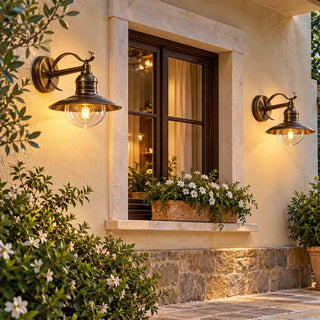 Lanterna da parete stile retrò in alluminio bronzo antico E27 IP44