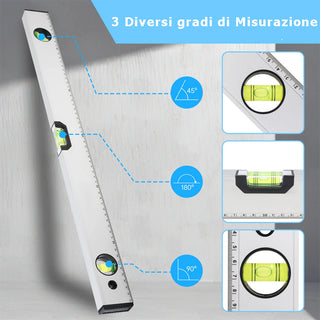Livella a bolla magnetica in alluminio 45 ° precisione 1mm/m 80 100 cm