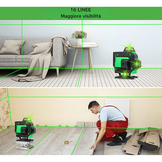 Livella laser 16 linee verde con cavalletto 2 batterie e telecomando