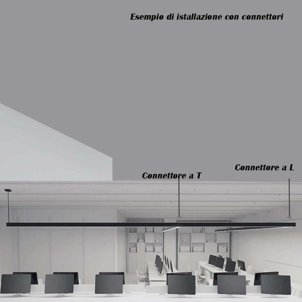 Lampadario lineare a sospensione da soffitto 40 watt connettore di giunzione a T 15 watt o a L 12 watt tecnologia cct