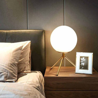 Lampada da tavolo bronzo treppiedi con sfera opaca lume G9