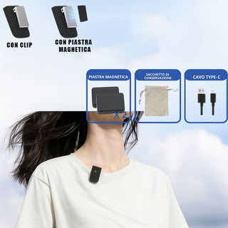 Kit microfoni multifunzione wireless con clip magnete x live e social