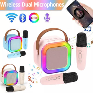 Cassa bluetooth con luci rgb x karaoke 1 o 2 microfoni modifica voce