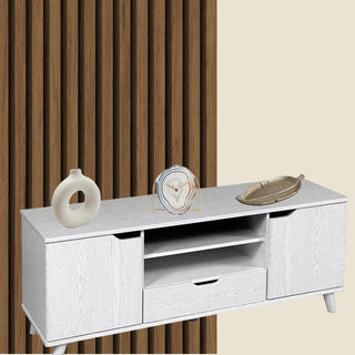 Mobile madia moderno mobiletto porta tv rovere bianco 140x40x50 cm