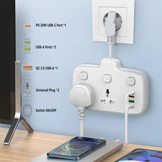 Multipresa 2500W USB-C PD USB-A spina europea protezione bambini