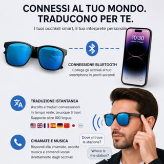 Occhiali da sole bluetooth touch per smartphone chiamate musica foto