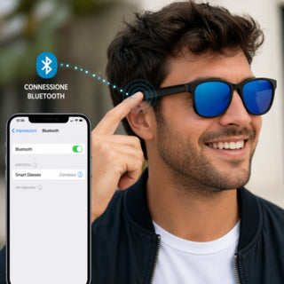 Occhiali da sole bluetooth touch per smartphone chiamate musica foto