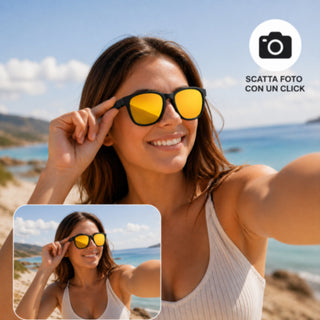 Occhiali da sole bluetooth touch per smartphone chiamate musica foto