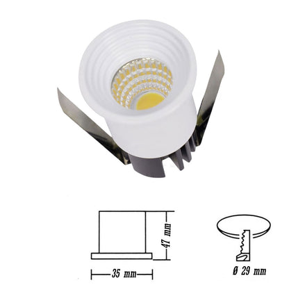 Faretto 1 led COB ad incasso 3 watt mini spot punto luce tondo bianco luce bianca 6500k calda 3000k e naturale 4000k