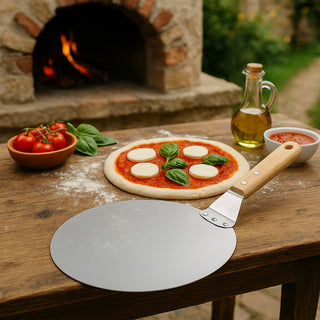 Pala per pizza in acciaio con manico in legno Ø 25,5 cm