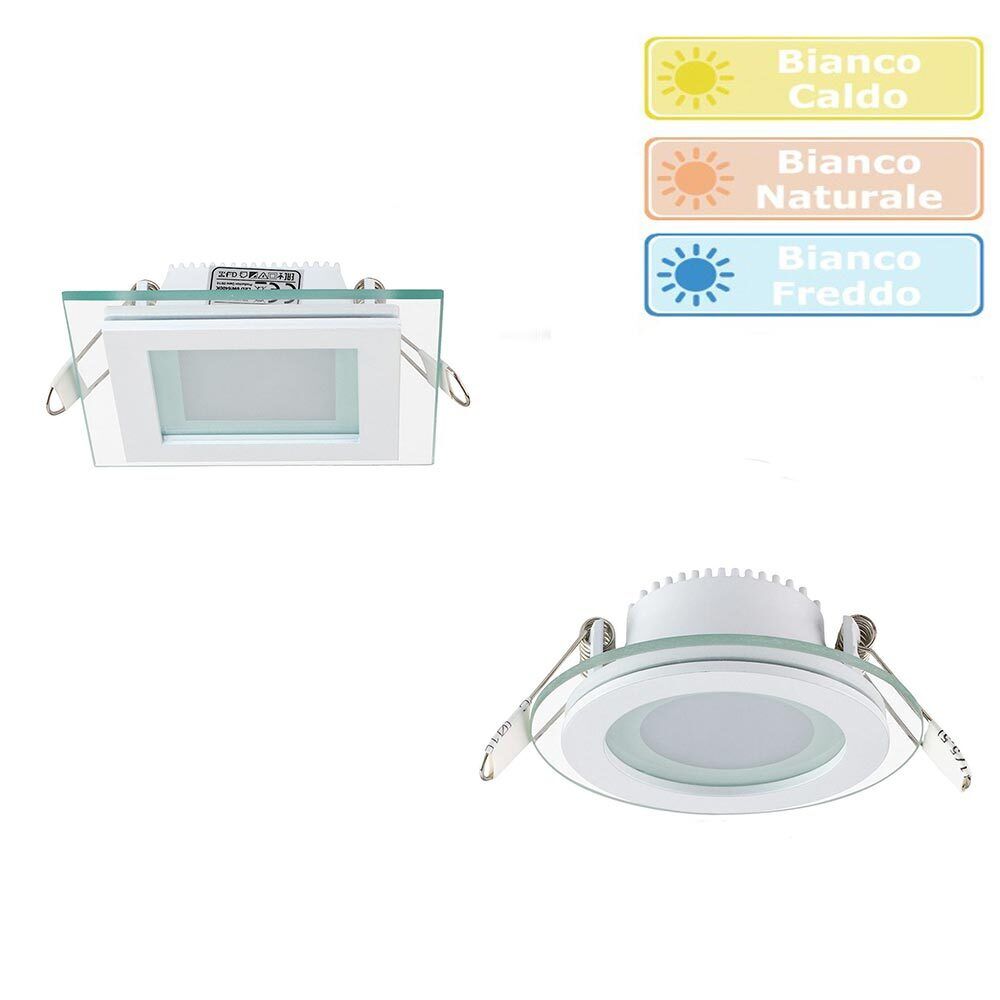 Pannello led slim incasso bordo in vetro 12 watt cct tre colorazione di luce calda fredda naturale