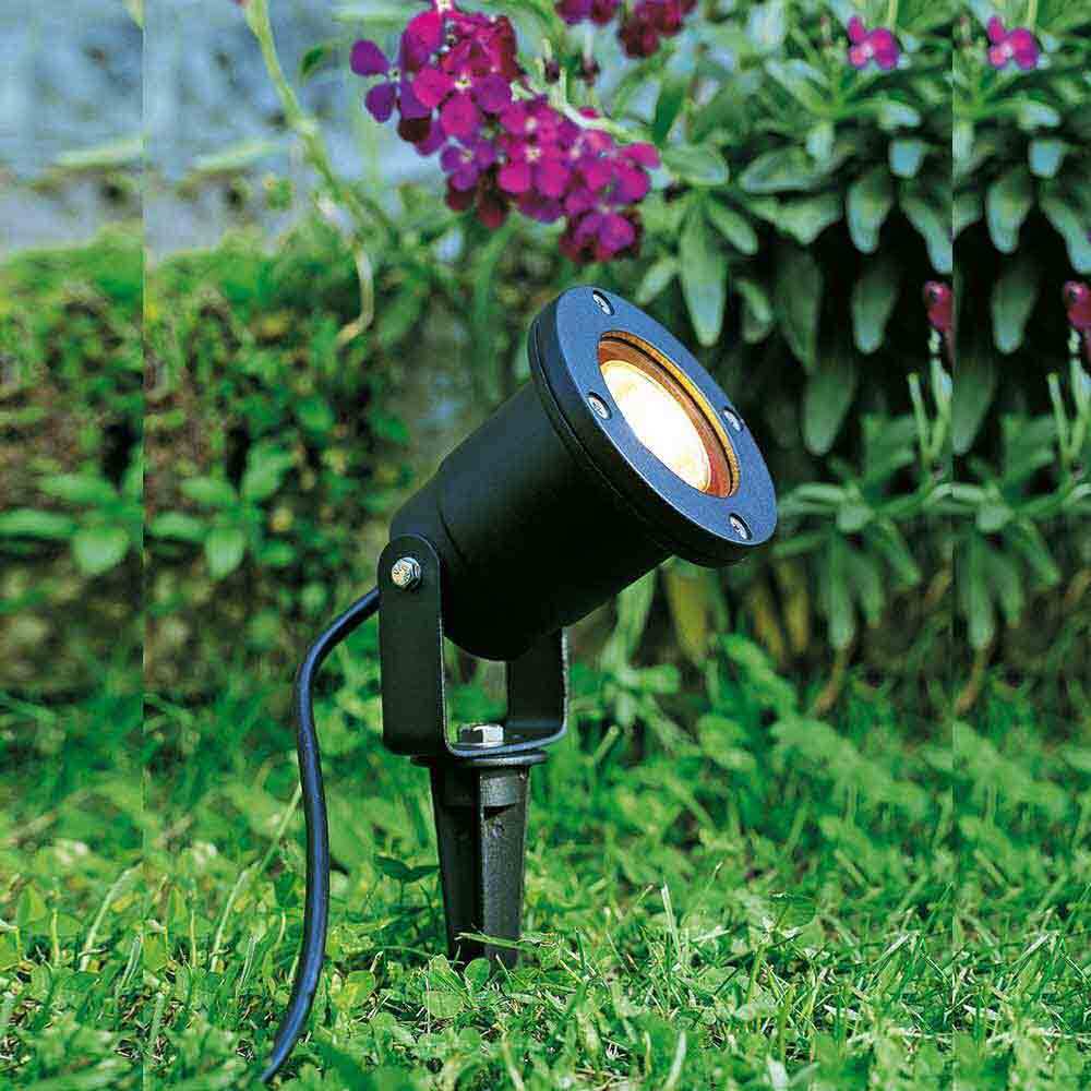 Faretto da esterno lampada led da giardino con picchetto interrabile e staffa a parete portalampada ip57 gu10