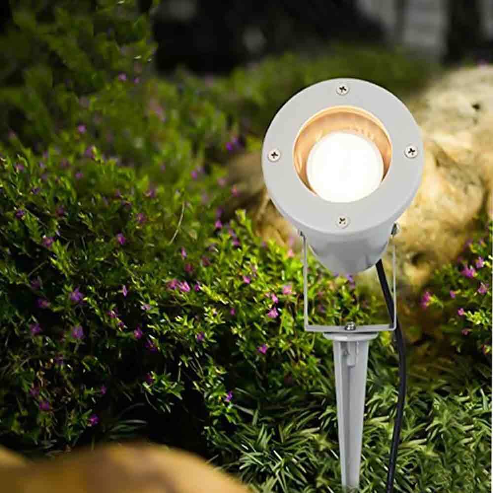 Faretto da esterno lampada led da giardino con picchetto interrabile e staffa a parete portalampada ip57 gu10