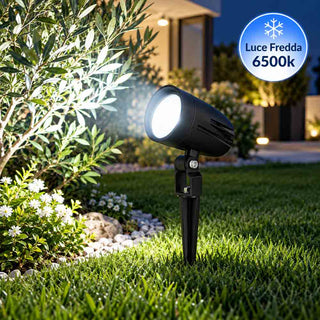 Picchetto LED da giardino 7W orientabile in alluminio nero IP65