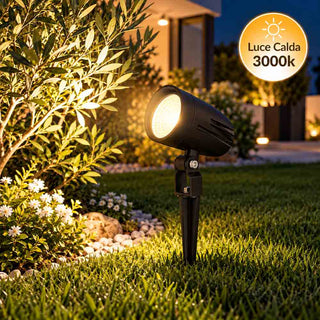 Picchetto LED da giardino 7W orientabile in alluminio nero IP65