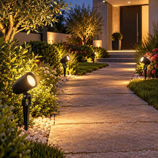 Picchetto LED da giardino 7W orientabile in alluminio nero IP65