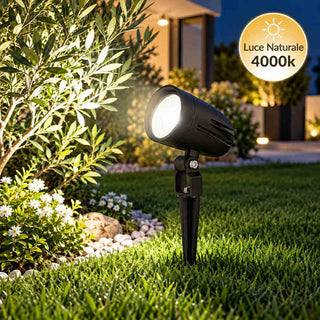 Picchetto LED da giardino 7W orientabile in alluminio nero IP65