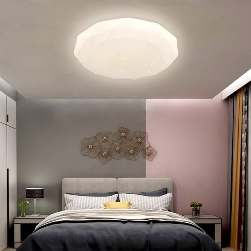 Plafoniera da soffitto forma diamante scocca a puntini trasparente da 18 24 e 36 watt con tecnologia CCT tre colorazione di luce con switch
