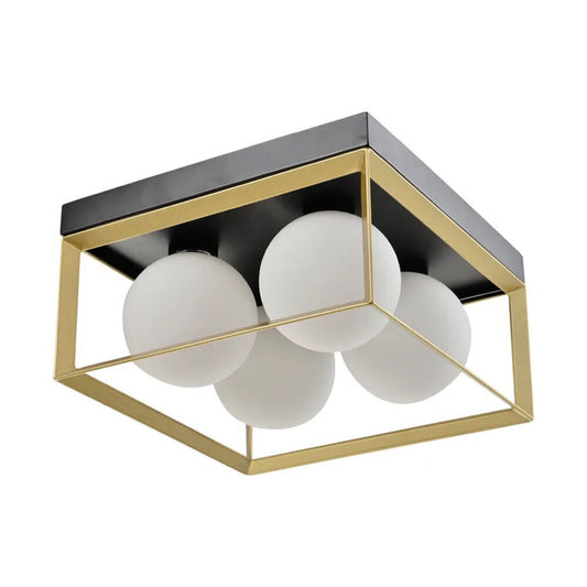 Plafoniera da soffitto minimalista lampada in metallo nero bronzo con 4 sfere in vetro per camera da letto G9