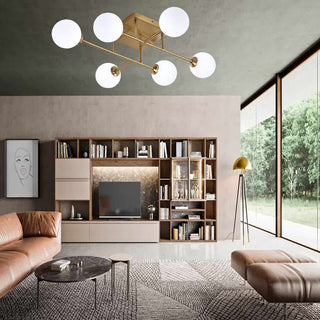 Plafoniera bronzo minimal struttura in metallo 6 sfere attacco G9
