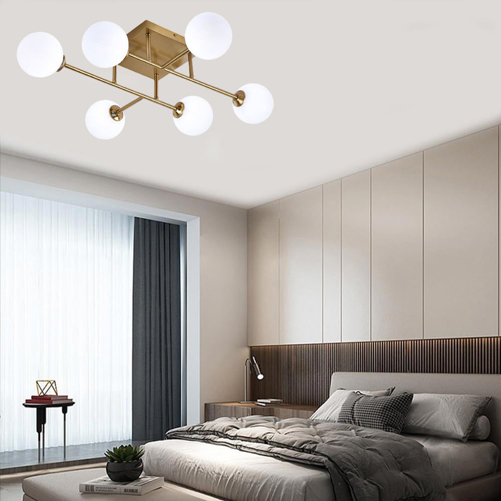 Plafoniera da soffitto bronzo lampada minimal struttura in metallo con sei sfere attacco G9