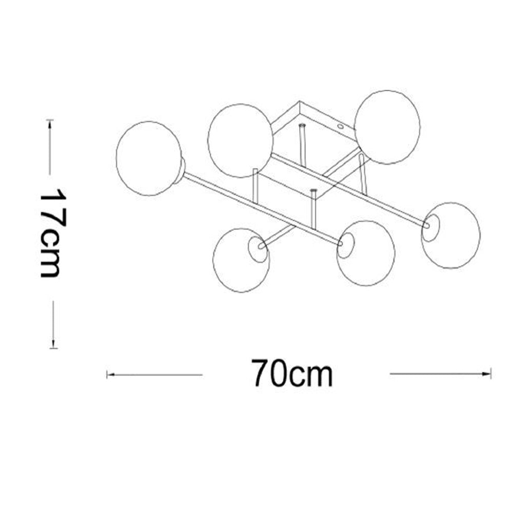 Plafoniera da soffitto bronzo lampada minimal struttura in metallo con sei sfere attacco G9